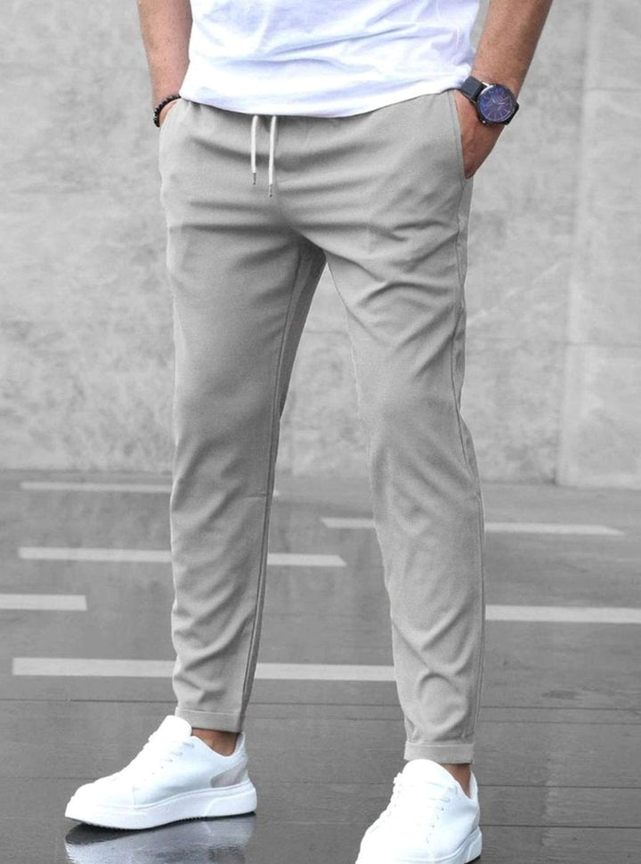 Men's Slim-Fit Ankle-Length Drawstring Jogger Chino Trousers