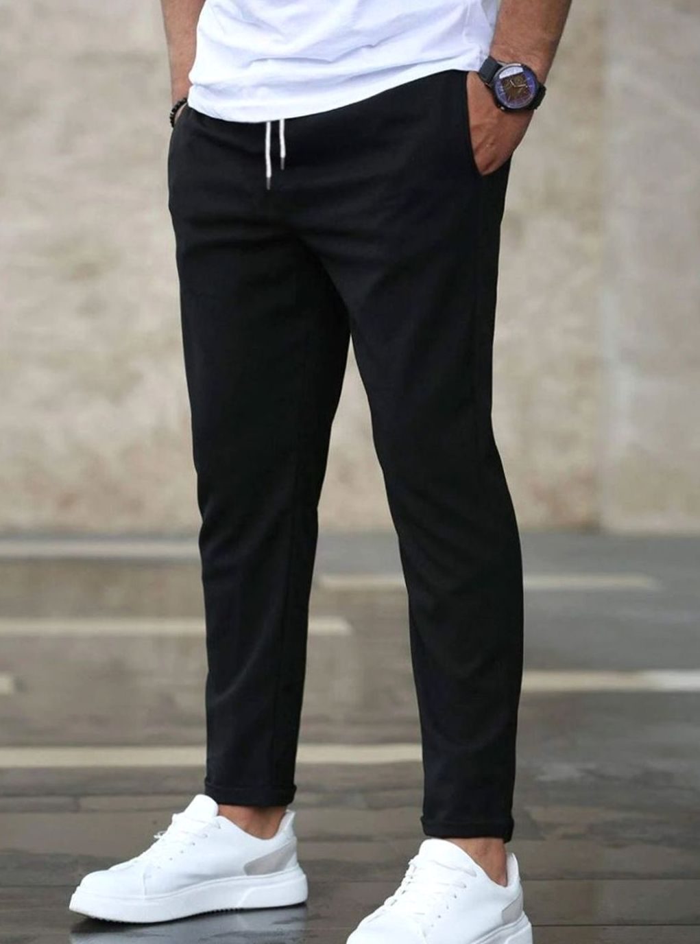 Men's Slim-Fit Ankle-Length Drawstring Jogger Chino Trousers