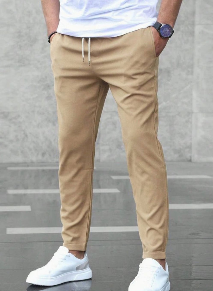 Men's Slim-Fit Ankle-Length Drawstring Jogger Chino Trousers
