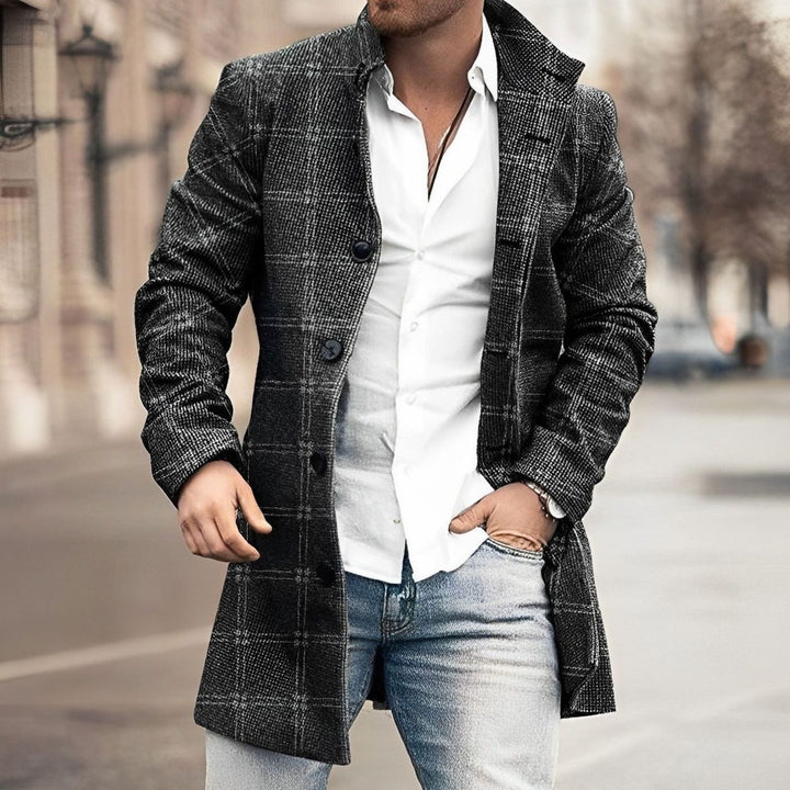 Men's Slim-Fit Button-Front Long Wool-Look Overcoat