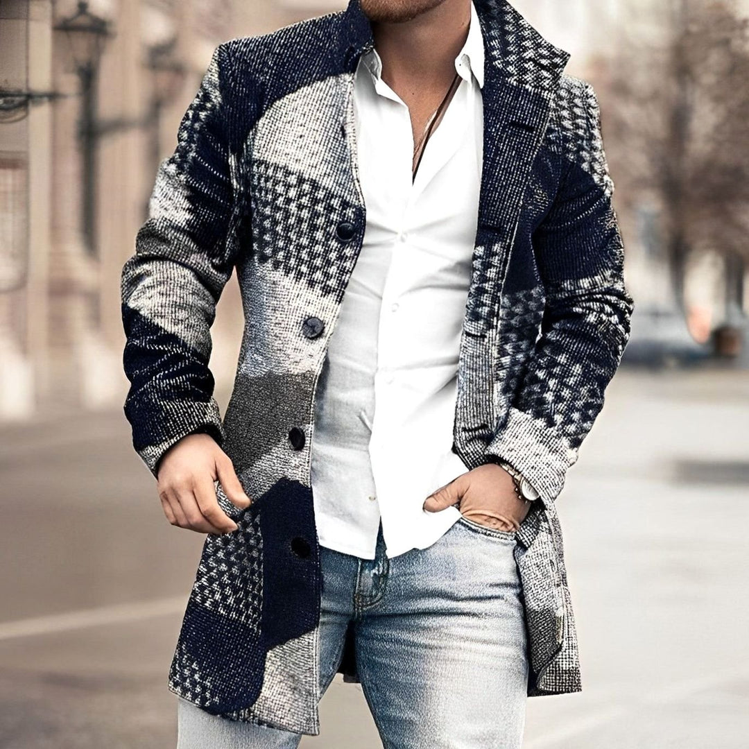 Men's Slim-Fit Button-Front Long Wool-Look Overcoat