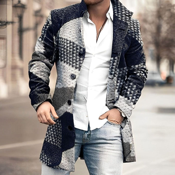 Men's Slim-Fit Button-Front Long Wool-Look Overcoat