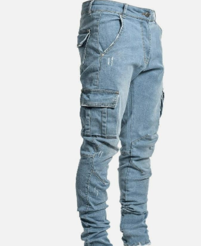 Men's Slim-Fit Cargo Denim Jeans Tapered Leg