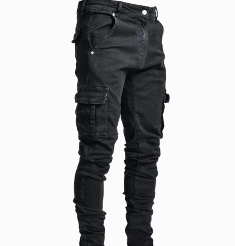 Men's Slim-Fit Cargo Denim Jeans Tapered Leg