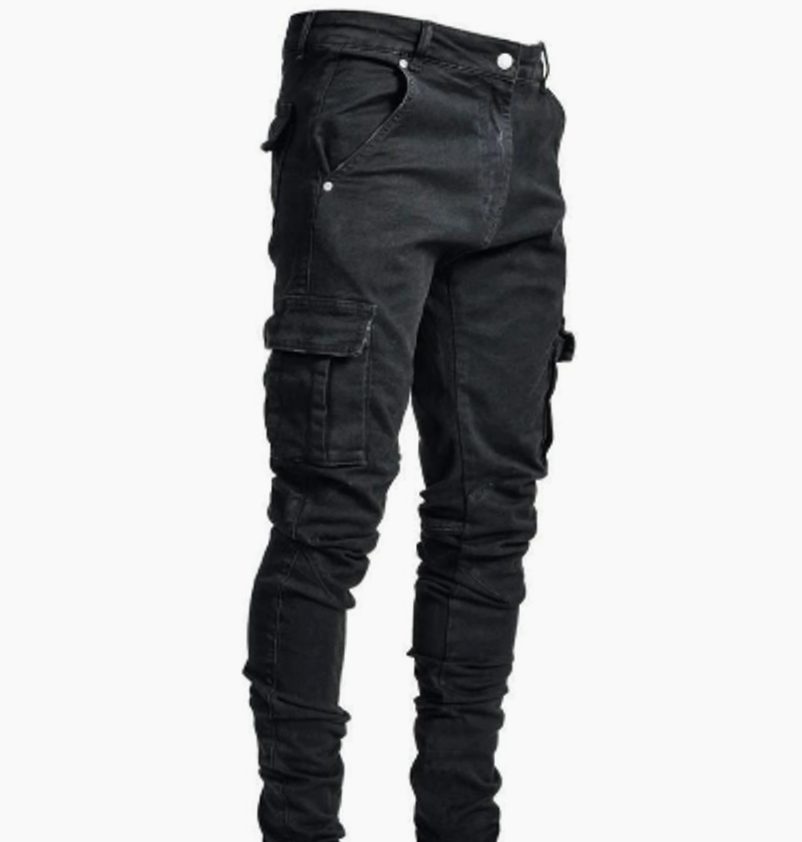 Men's Slim-Fit Cargo Denim Jeans Tapered Leg
