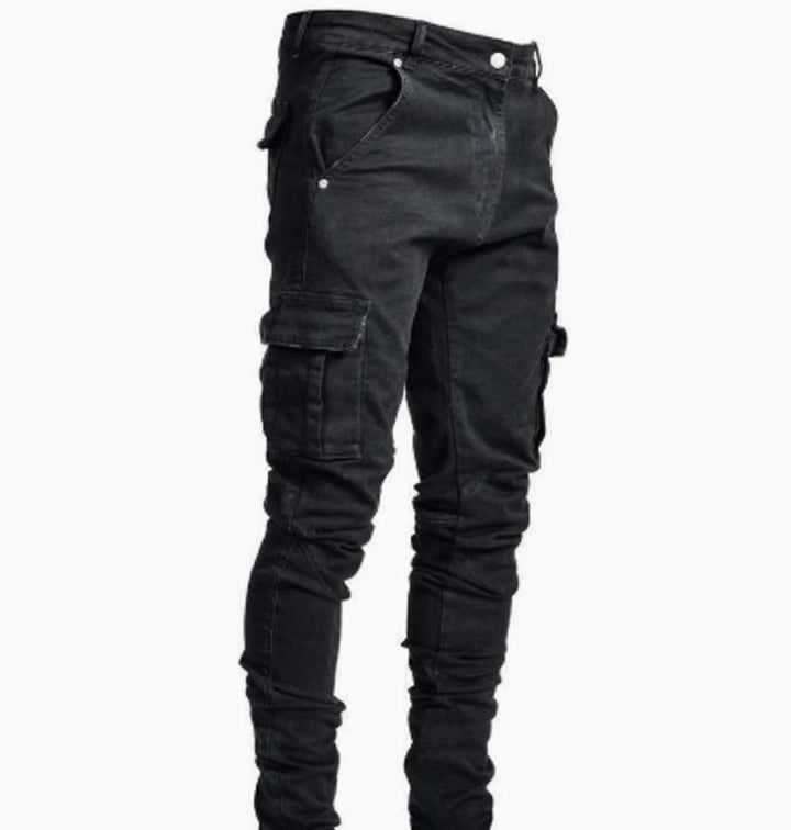 Men's Slim-Fit Cargo Denim Jeans Tapered Leg