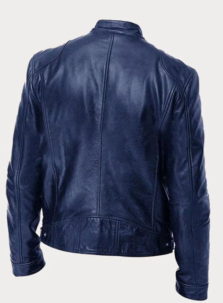 Men's Slim-Fit Faux Leather Biker Jacket Stand Collar