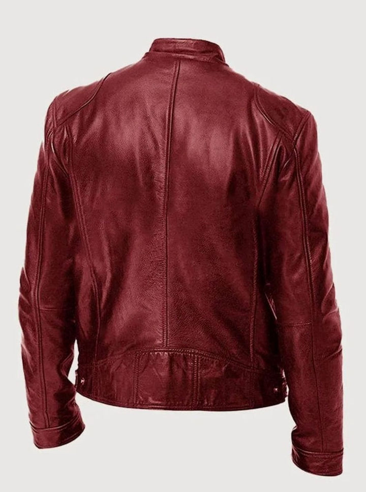 Men's Slim-Fit Faux Leather Biker Jacket Stand Collar