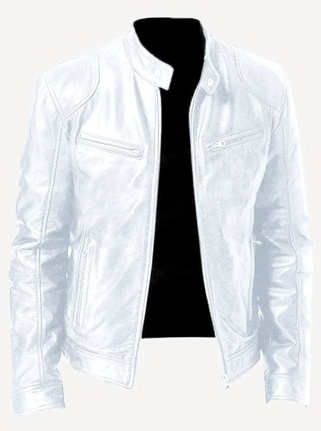 Men's Slim-Fit Faux Leather Biker Jacket Stand Collar