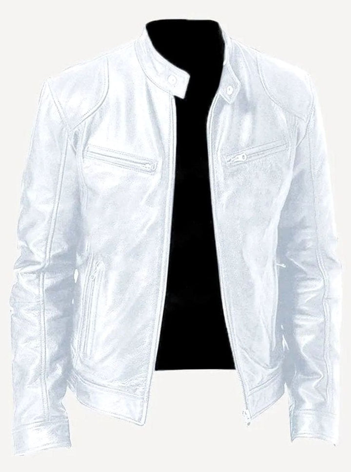 Men's Slim-Fit Faux Leather Biker Jacket Stand Collar