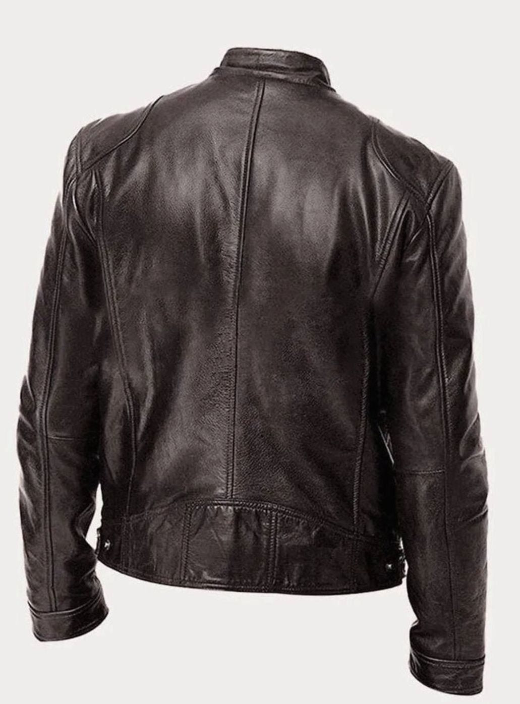 Men's Slim-Fit Faux Leather Biker Jacket Stand Collar