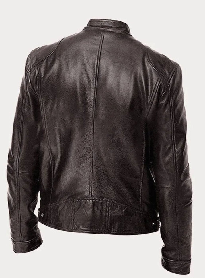 Men's Slim-Fit Faux Leather Biker Jacket Stand Collar