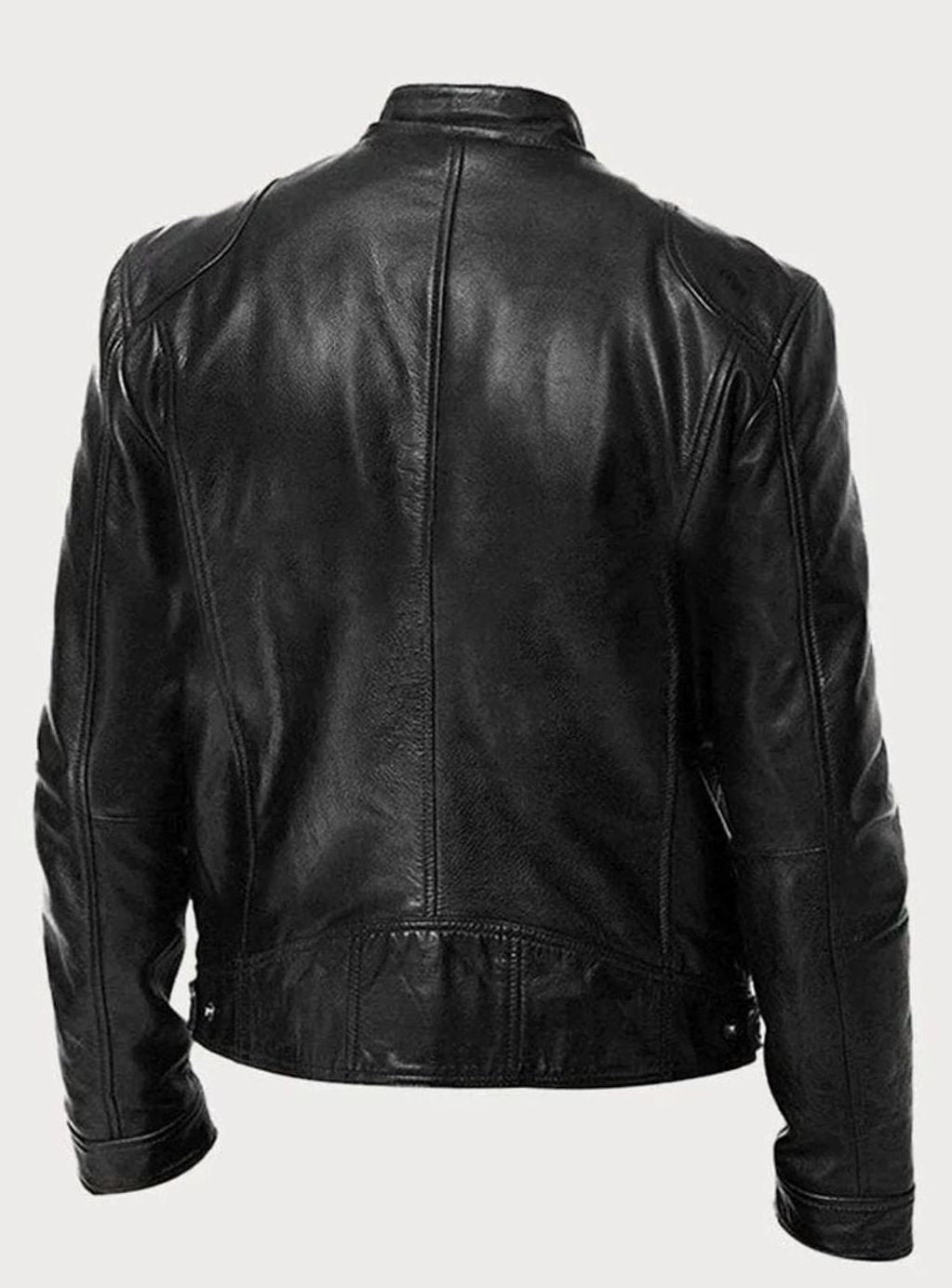 Men's Slim-Fit Faux Leather Biker Jacket Stand Collar