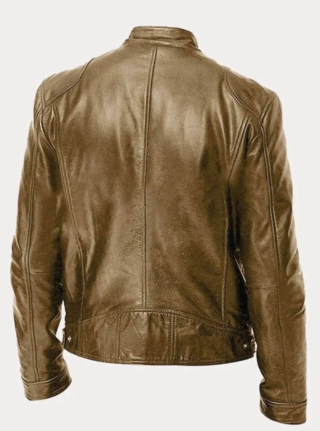 Men's Slim-Fit Faux Leather Biker Jacket Stand Collar