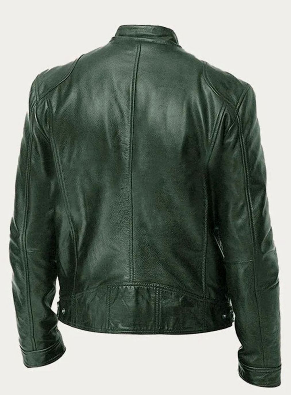 Men's Slim-Fit Faux Leather Biker Jacket Stand Collar