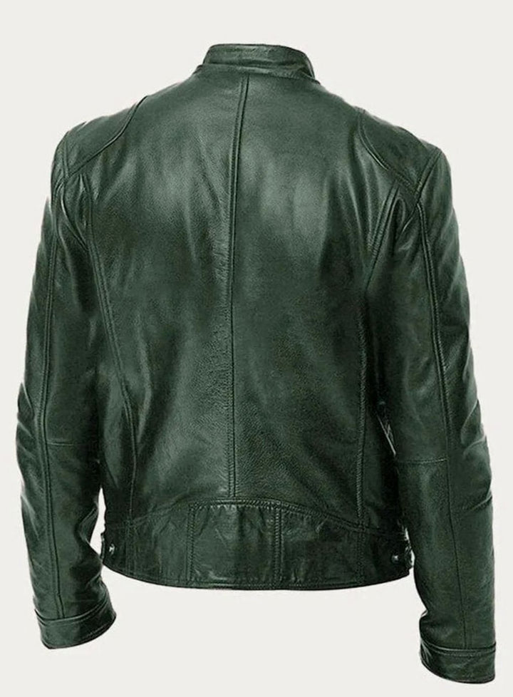 Men's Slim-Fit Faux Leather Biker Jacket Stand Collar