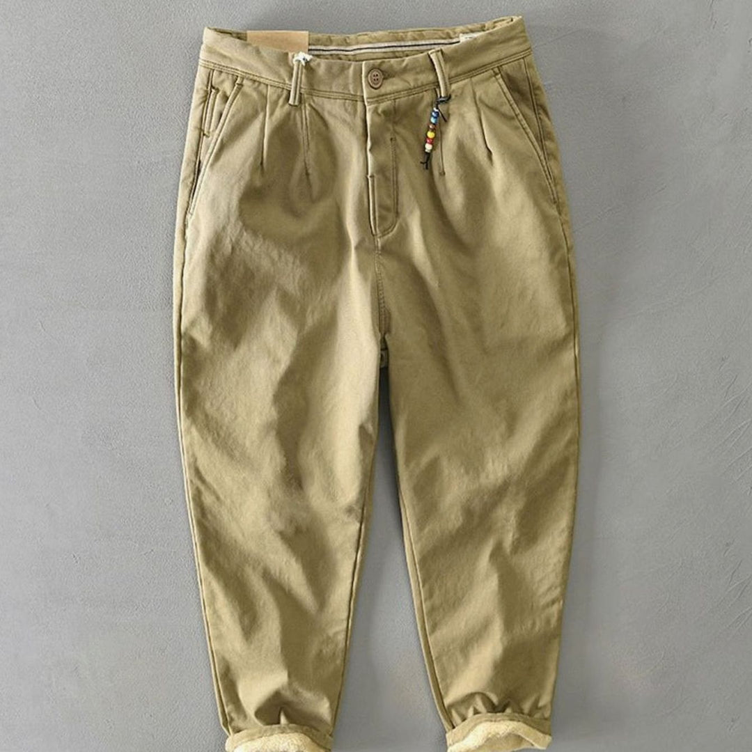 Men's Slim-Fit Fleece-Lined Casual Chino Trousers