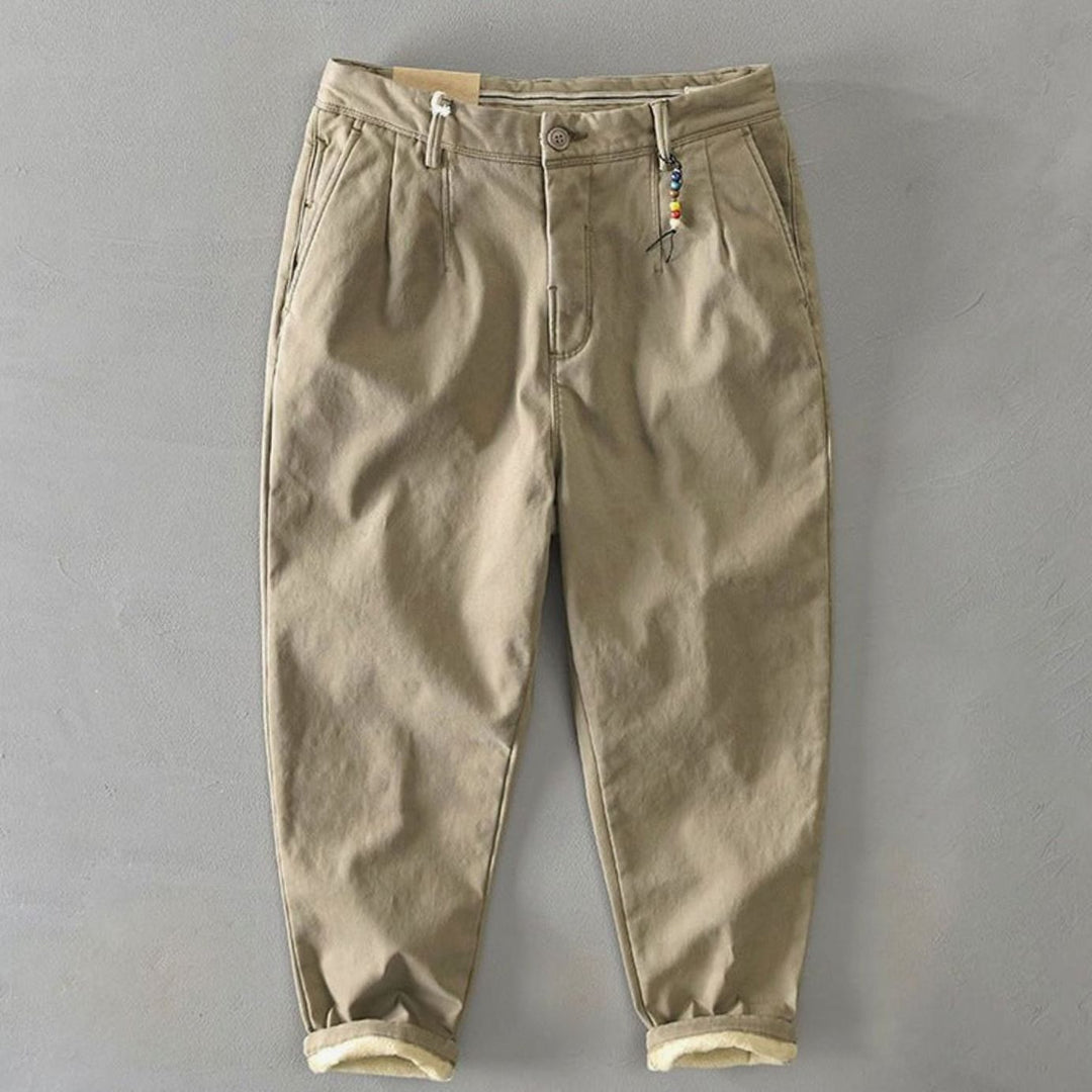 Men's Slim-Fit Fleece-Lined Casual Chino Trousers