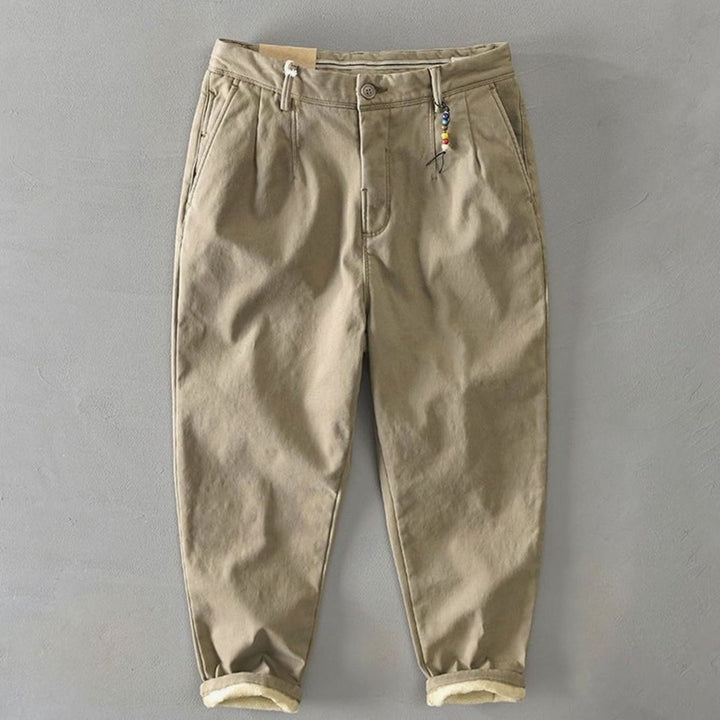 Men's Slim-Fit Fleece-Lined Casual Chino Trousers
