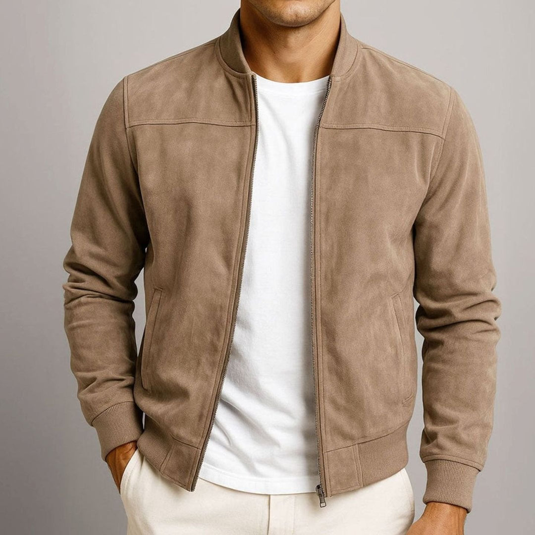 Men's Slim-Fit Suede-Look Zip-Up Bomber Jacket