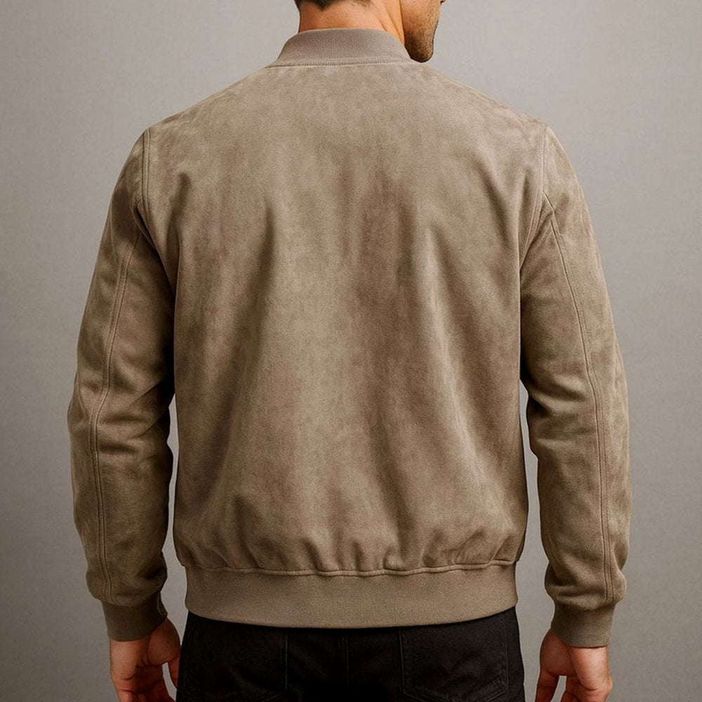 Men's Slim-Fit Suede-Look Zip-Up Bomber Jacket