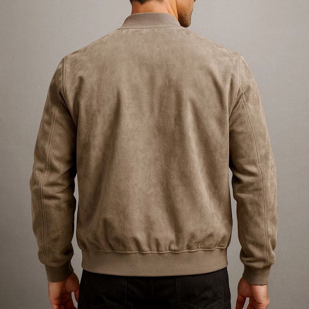 Men's Slim-Fit Suede-Look Zip-Up Bomber Jacket