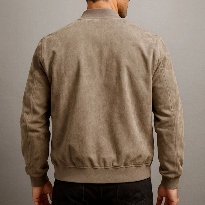 Men's Slim-Fit Suede-Look Zip-Up Bomber Jacket