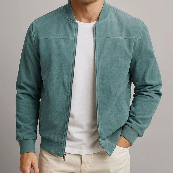 Men's Slim-Fit Suede-Look Zip-Up Bomber Jacket