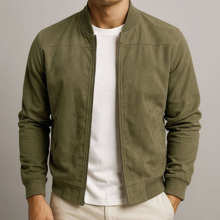 Men's Slim-Fit Suede-Look Zip-Up Bomber Jacket