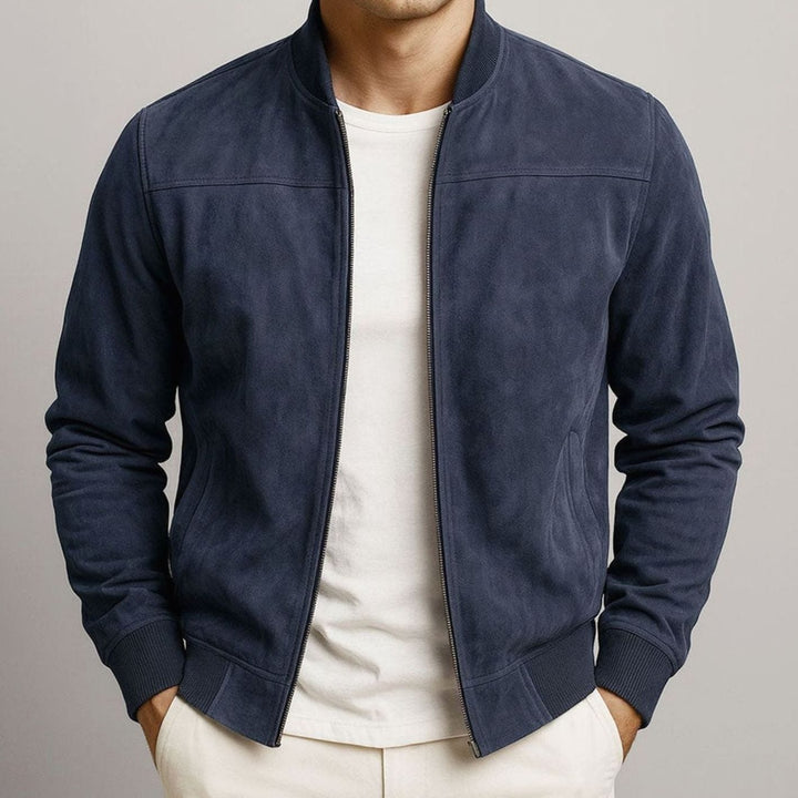 Men's Slim-Fit Suede-Look Zip-Up Bomber Jacket