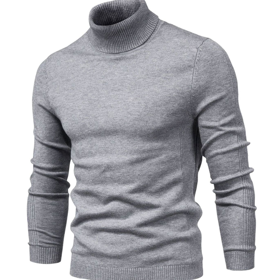 Men's Slim-Fit Turtleneck Knit Sweater Casual Ribbed Jumper - Grey