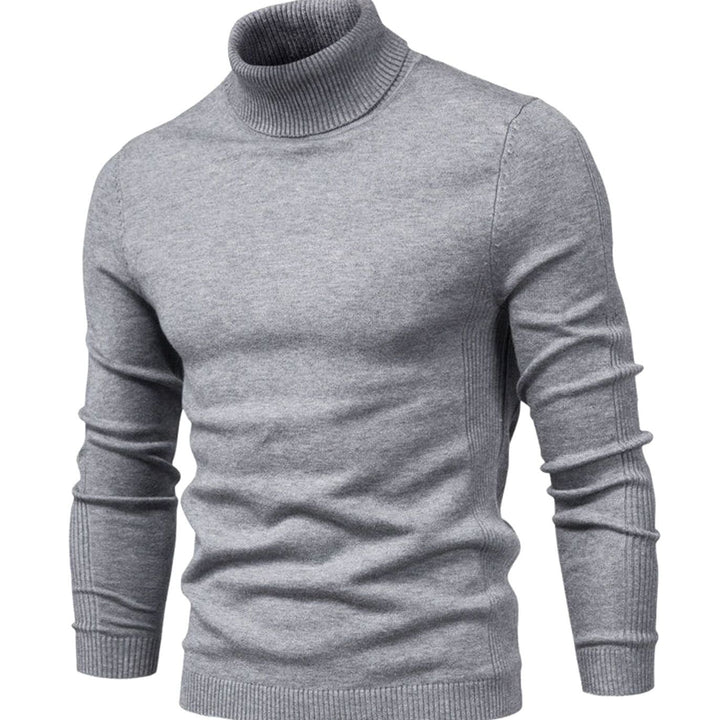 Men's Slim-Fit Turtleneck Knit Sweater Casual Ribbed Jumper - Grey