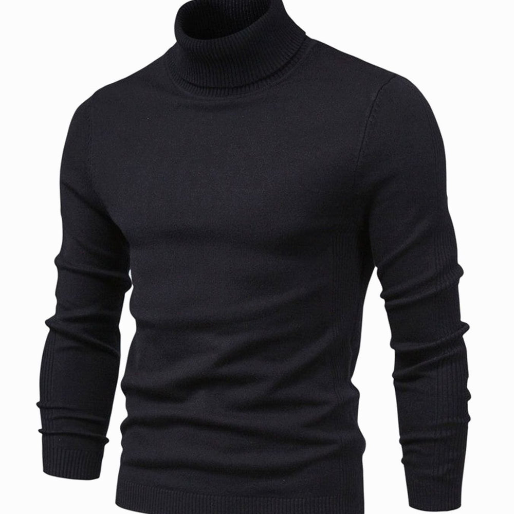 Men's Slim-Fit Turtleneck Knit Sweater Casual Ribbed Jumper - Black