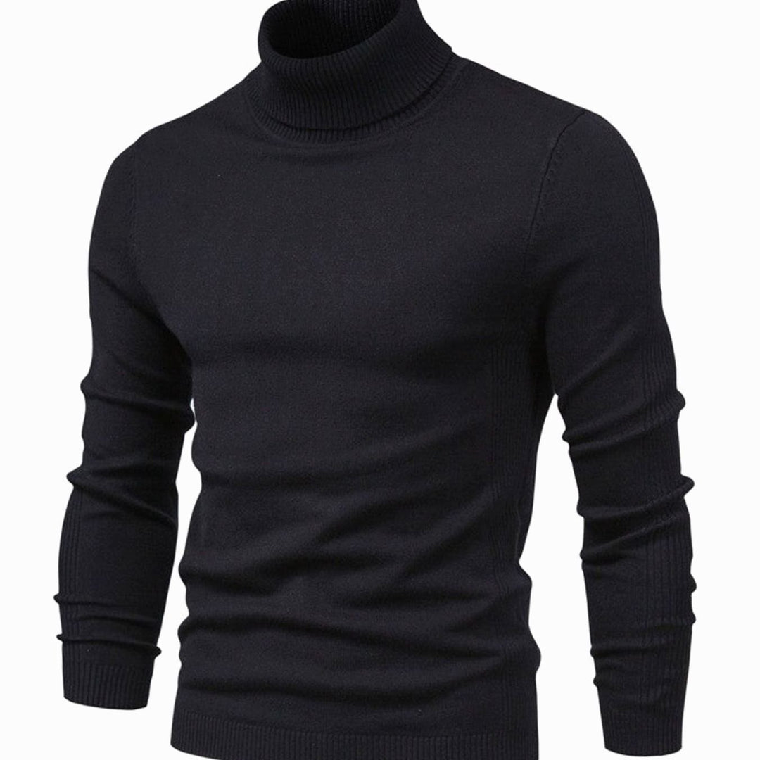 Men's Slim-Fit Turtleneck Knit Sweater Casual Ribbed Jumper - Black