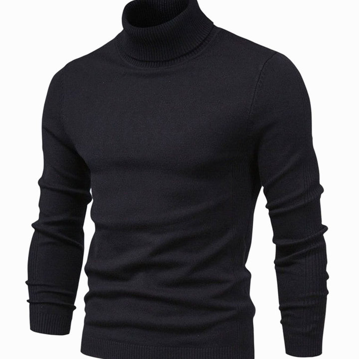 Men's Slim-Fit Turtleneck Knit Sweater Casual Ribbed Jumper - Black