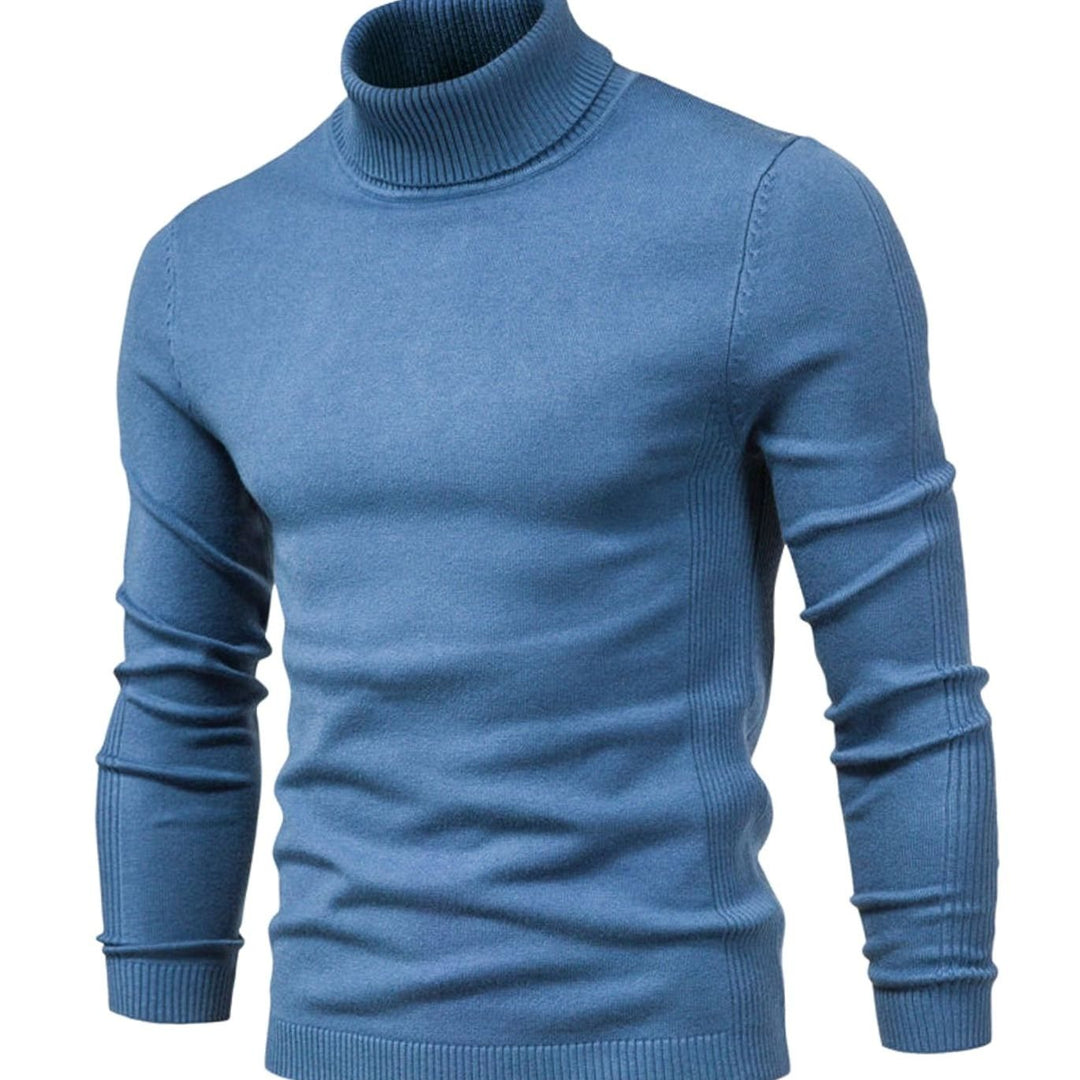Men's Slim-Fit Turtleneck Knit Sweater Casual Ribbed Jumper - Light Blue