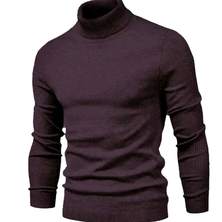 Men's Slim-Fit Turtleneck Knit Sweater Casual Ribbed Jumper - Burgundy