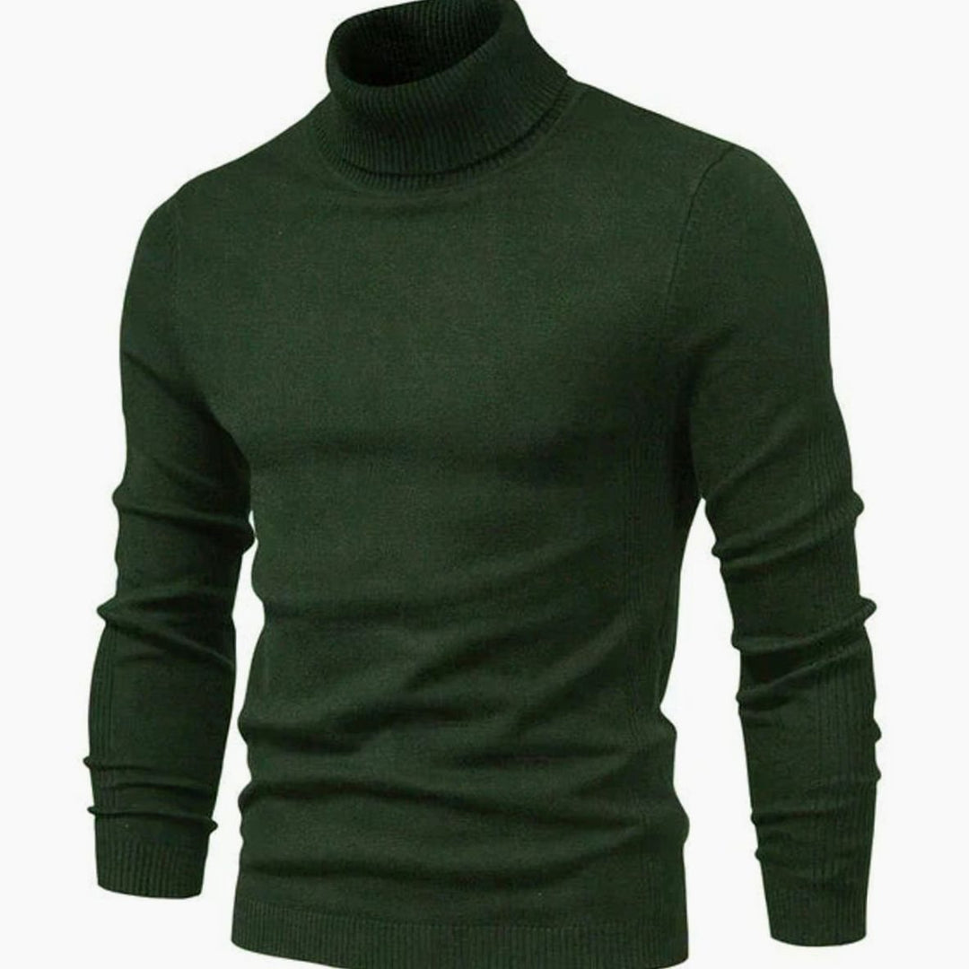 Men's Slim-Fit Turtleneck Knit Sweater Casual Ribbed Jumper - Green