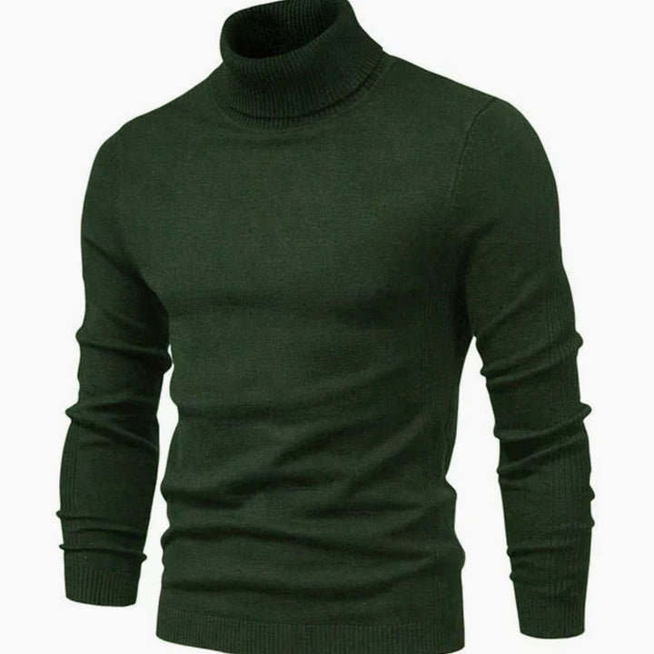Men's Slim-Fit Turtleneck Knit Sweater Casual Ribbed Jumper - Green
