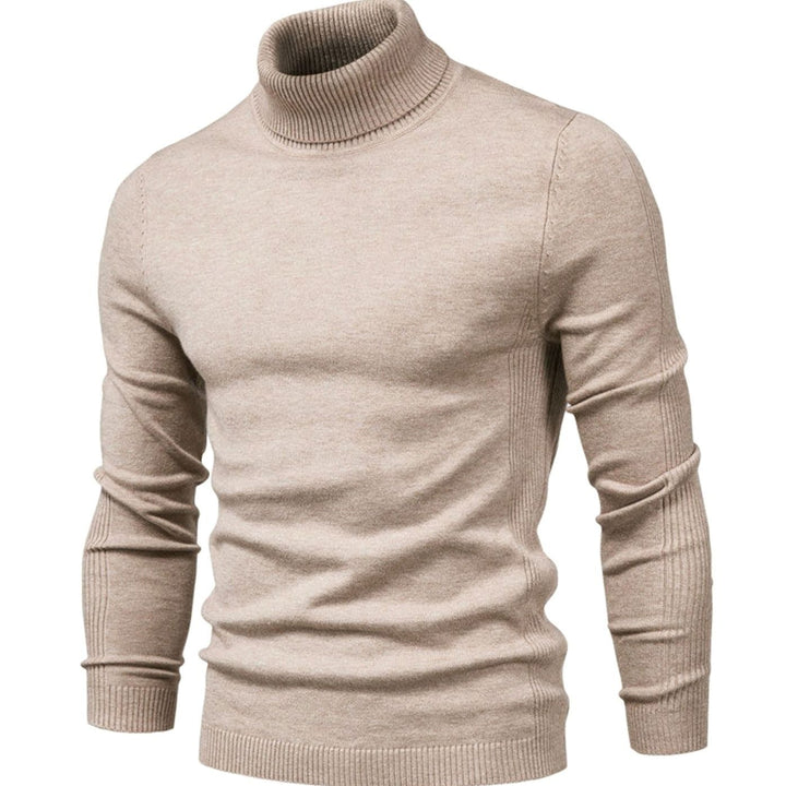 Men's Slim-Fit Turtleneck Knit Sweater Casual Ribbed Jumper - Beige