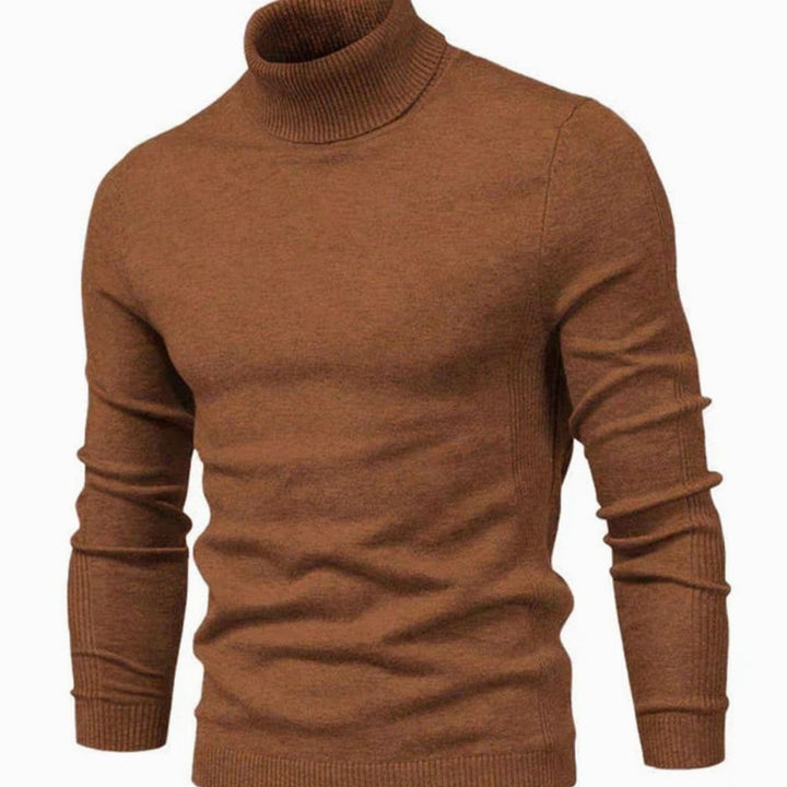 Men's Slim-Fit Turtleneck Knit Sweater Casual Ribbed Jumper - Brown