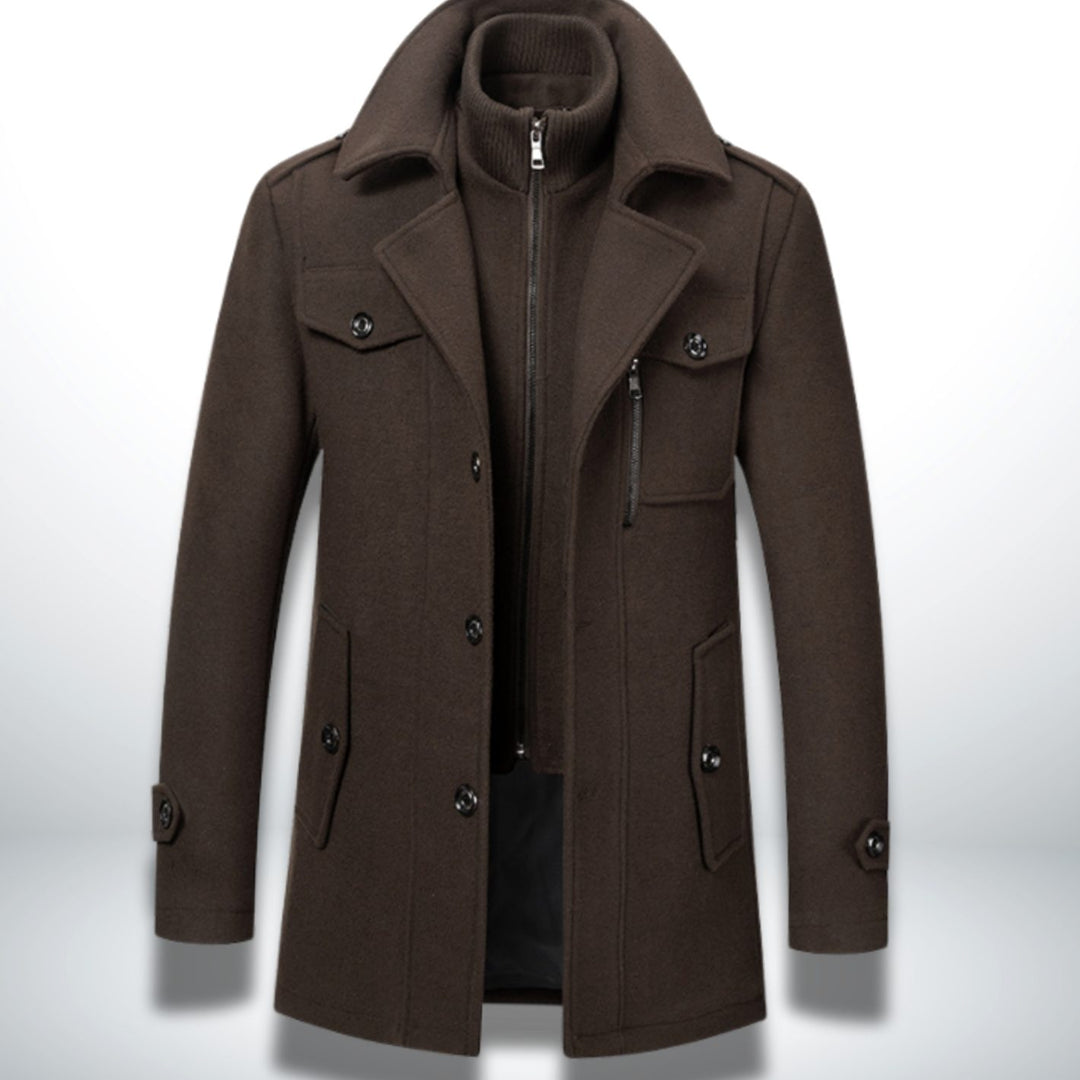 Men's Smart-Casual Single-Breasted Wool-Look Overcoat