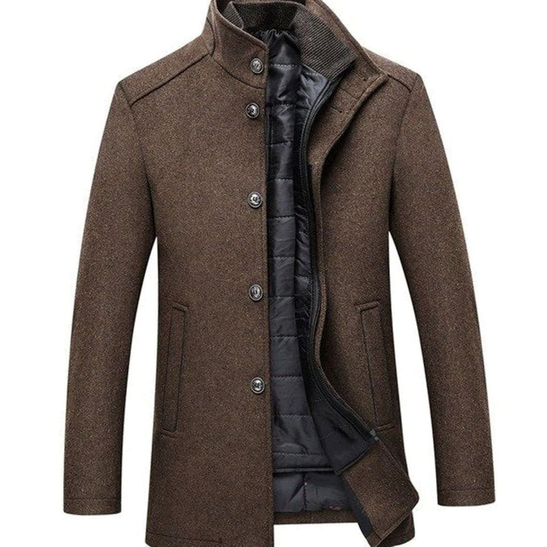 Men's Stand Collar Insulated Button-Up Winter Jacket - Camel