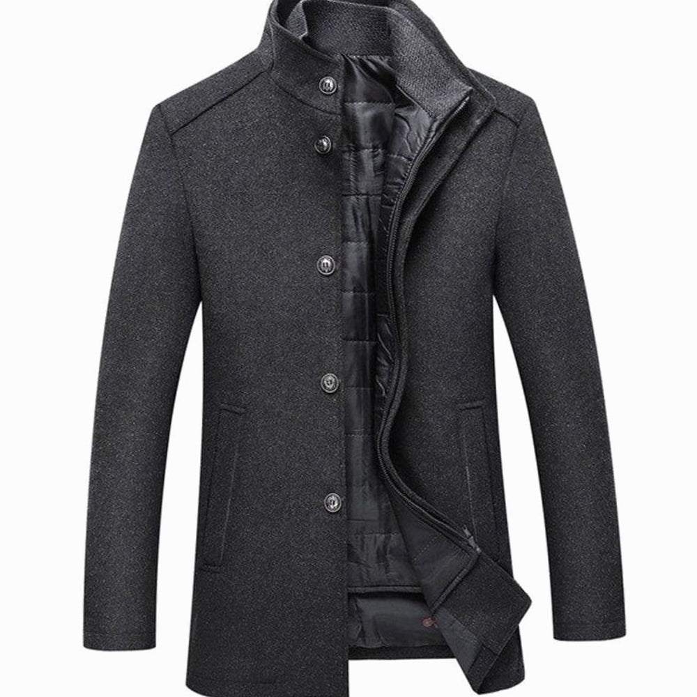 Men's Stand Collar Insulated Button-Up Winter Jacket - Grey