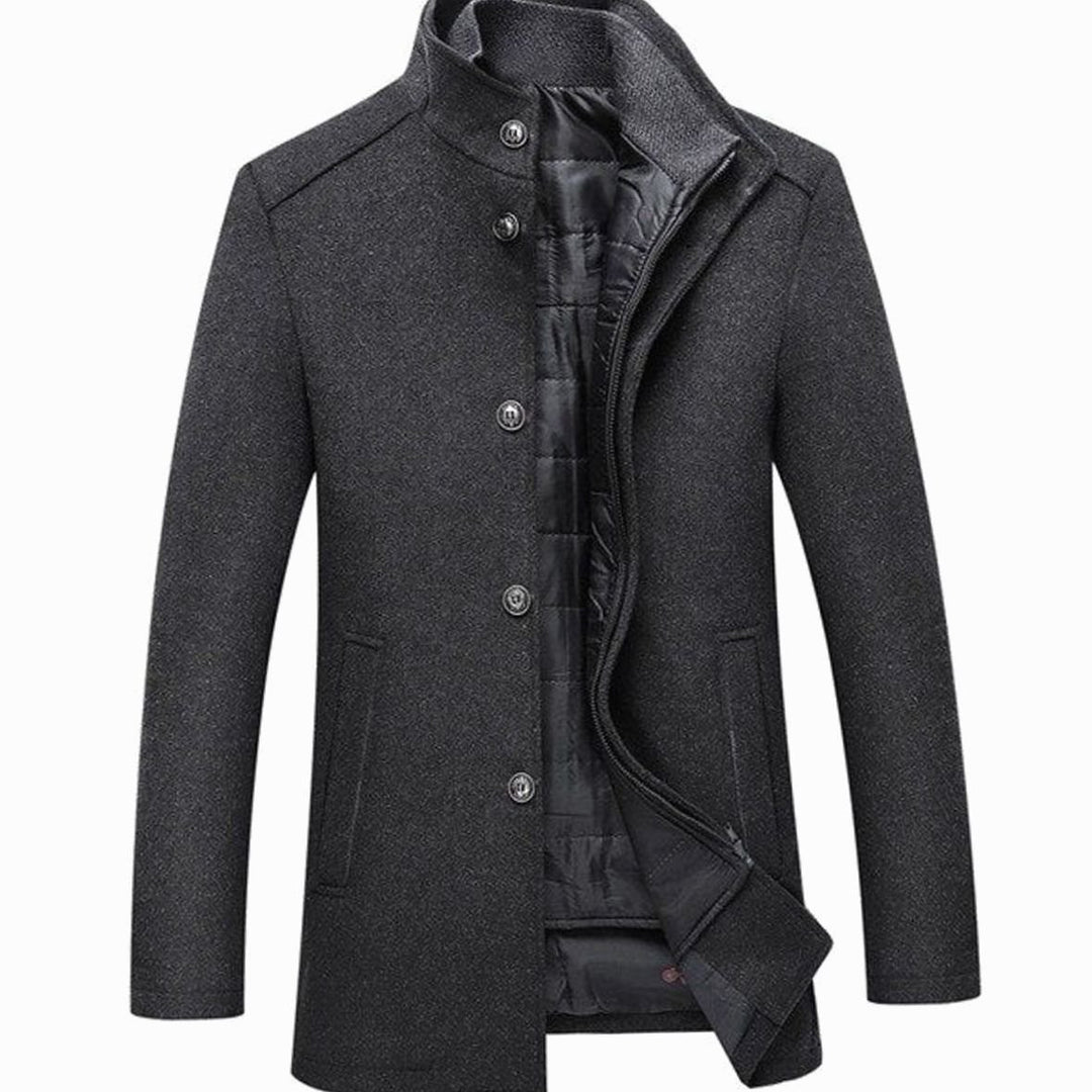 Men's Stand Collar Insulated Button-Up Winter Jacket - Grey