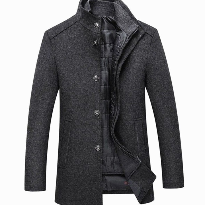 Men's Stand Collar Insulated Button-Up Winter Jacket - Grey
