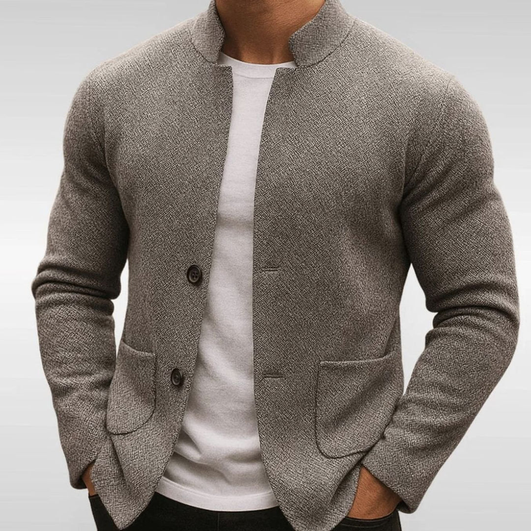 Men's Stand Collar Two-Button Knit Blazer Jacket