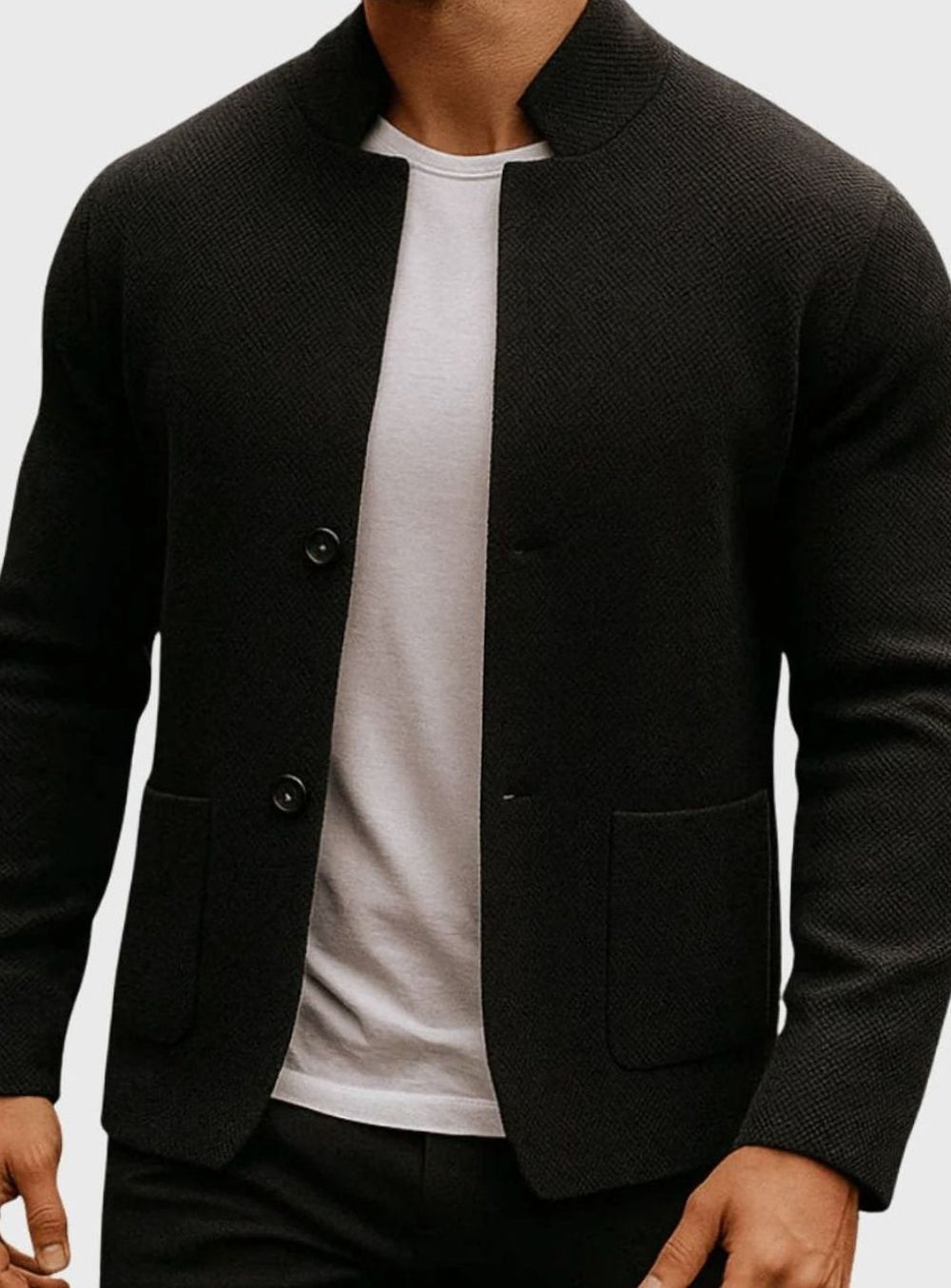Men's Stand Collar Two-Button Knit Blazer Jacket