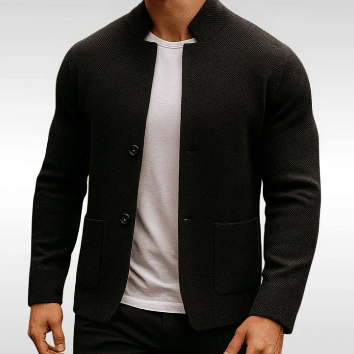 Men's Stand Collar Two-Button Knit Blazer Jacket