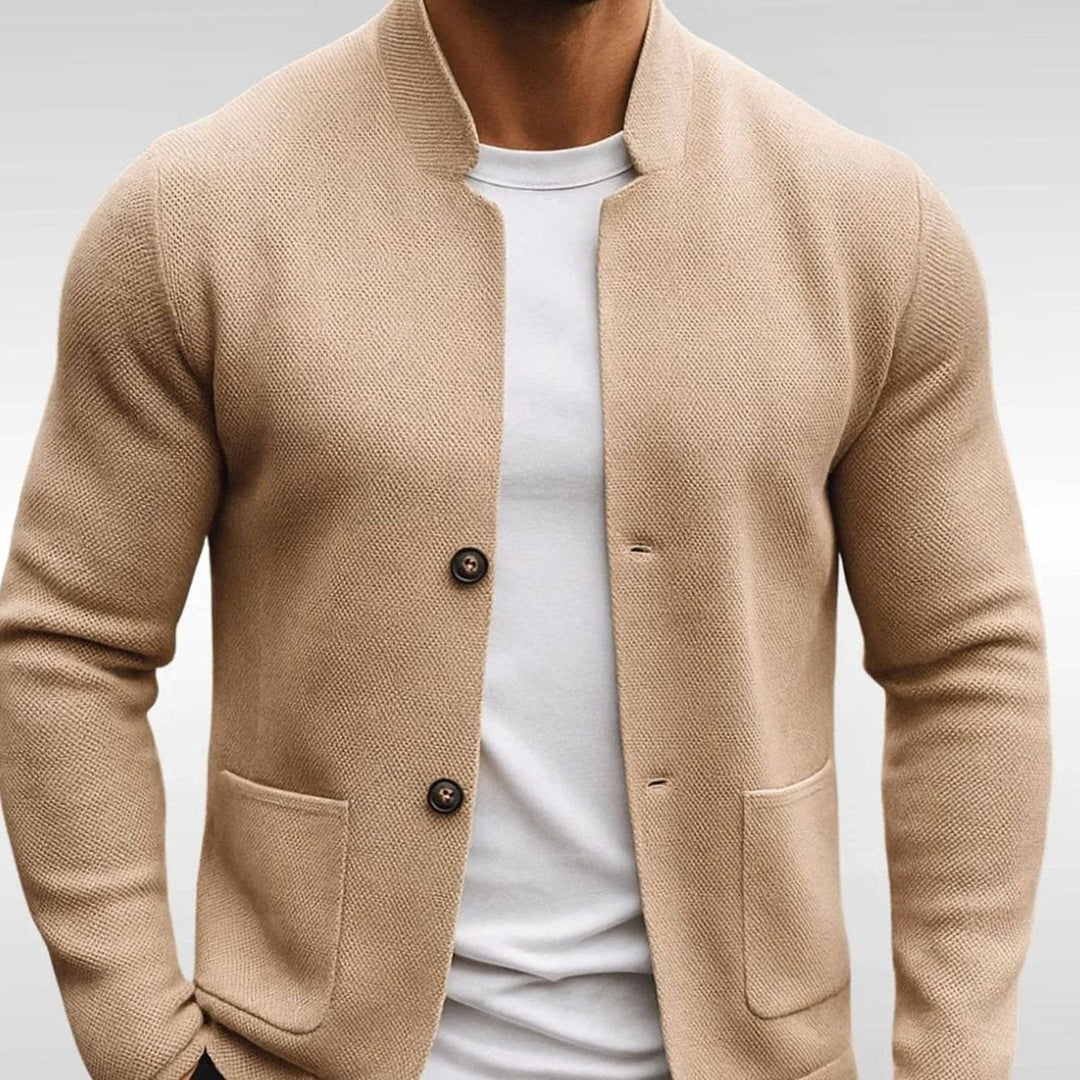 Men's Stand Collar Two-Button Knit Blazer Jacket